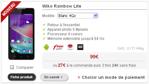 WIKO Rainbow Lite 4G Free Mobile