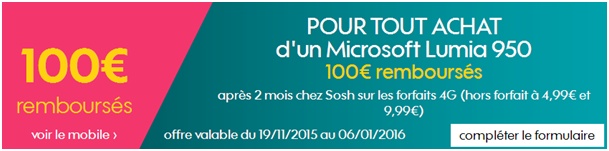 Remboursement 100€ Lumia 950 