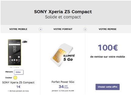 vente flash sfr sony xperia z5 compact 100 euros de remise