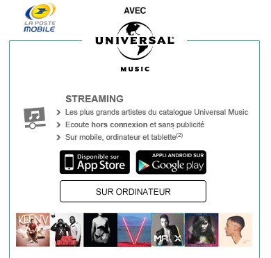 accès au cataloge Universal Mobile avec La Poste Mobile