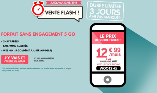 3 jours de vente flash sur forfait 2H avec 5go chez NRJ