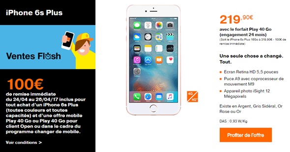 vente flash orange iphone 6s plus