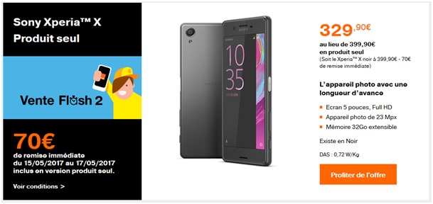 Vente flash Orange xparia x