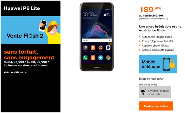 Vente flash Huawei P8 Lite 