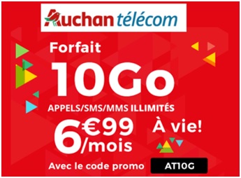 Prolongation du Forfait Auchan Telecom 10Go à 6.99 euros à VIE