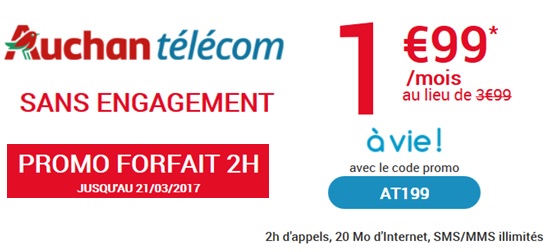 Le forfait Auchan Telecom à 1.99 euros à vie toujours disponible