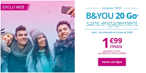 B&YOU Bouygues Telecom></center>
<p>Avec cette formule B&YOU, Bouygues Telecom met à votre disposition les appels et SMS illimités depuis et vers la France métropolitaine et DOM ainsi que les appels et SMS illimités depuis l’Europe et les DOM vers la France métropolitaine, l