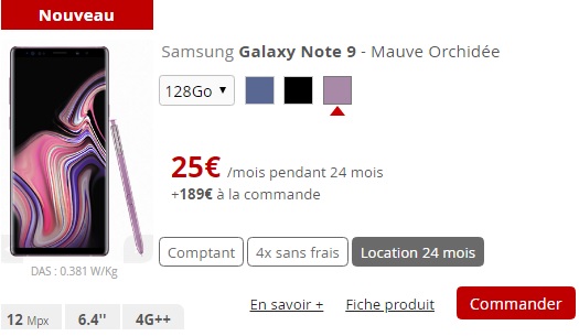 Galaxy Note 9 en location chez Free