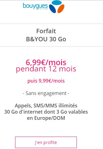 forfait b&you 30Go à 6,99€ sur showroomprivé
