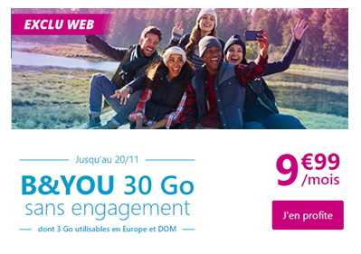 forfait b&you 30 Go à 9,99€ par mois sans condition de durée