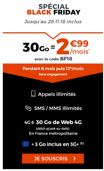 forfait cdiscount 30Go à 2,99 euros