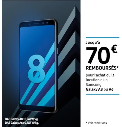 70 euros remboursés sur le samsung galaxy a8 et galaxy a6