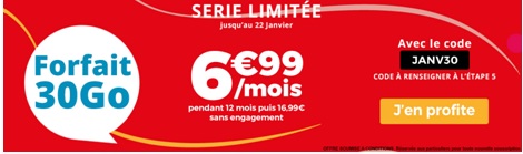 forfait auchan 30Go à 6,99 euros pendant 1 an