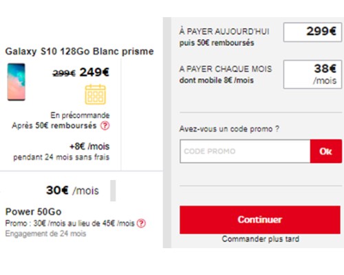 galaxy s10 avec un forfait SFR