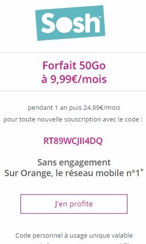 fin de la vente privee SOSH avec 50Go a 9.99 euros le forfait SOSH 50Go en vente privee