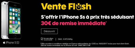 Vente flash SOSH : Dernières heures pour acheter l'iPhone 5s à petit prix