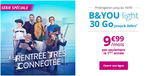 Dernières heures pour saisir le forfait B&YOU Light 30Go à 9.99 euros chez Bouygues Telecom