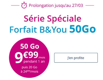 Bouygues Telecom prolonge le forfait B&YOU 50Go à 9.99 euros et la Série Spéciale Bbox