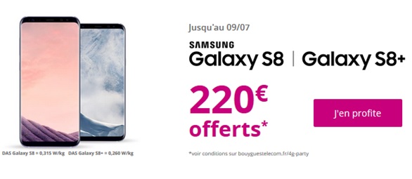 220 euros offerts sur les Samsung Galaxy S8 et S8+ chez Bouygues Telecom