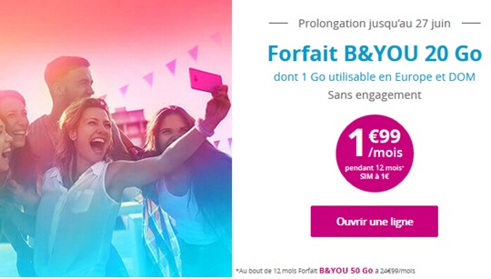 Le forfait B&YOU 20Go de Bouygues Telecom à 1.99 euros à saisir rapidement !