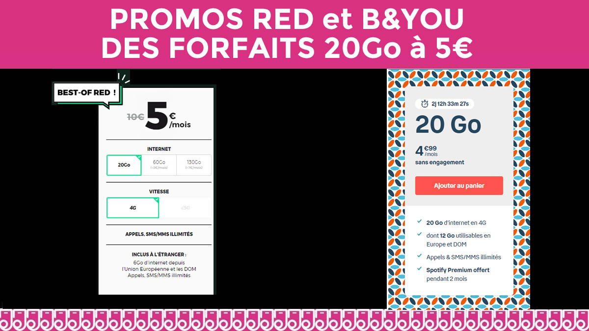 A saisir ce week-end : Les promos 20Go à 5€ chez RED by SFR ou B&You