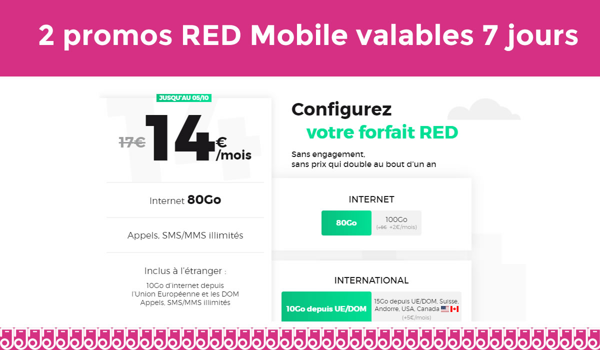 Annonce de 2 promos RED Mobile valables 7 jours