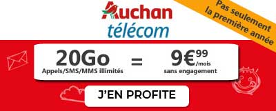 Forfait Auchan 20Go à 9,99 euros