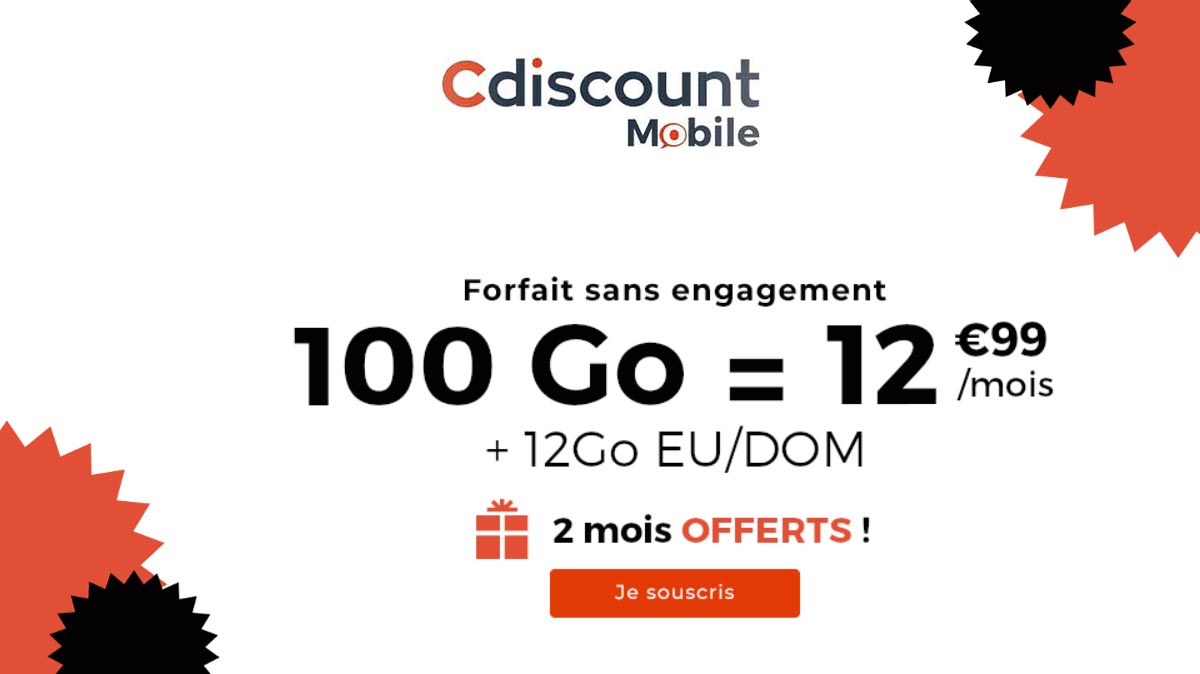 Black Friday Cdiscount Mobile : 2 mois offerts sur un forfait mobile 100 Go sans engagement !