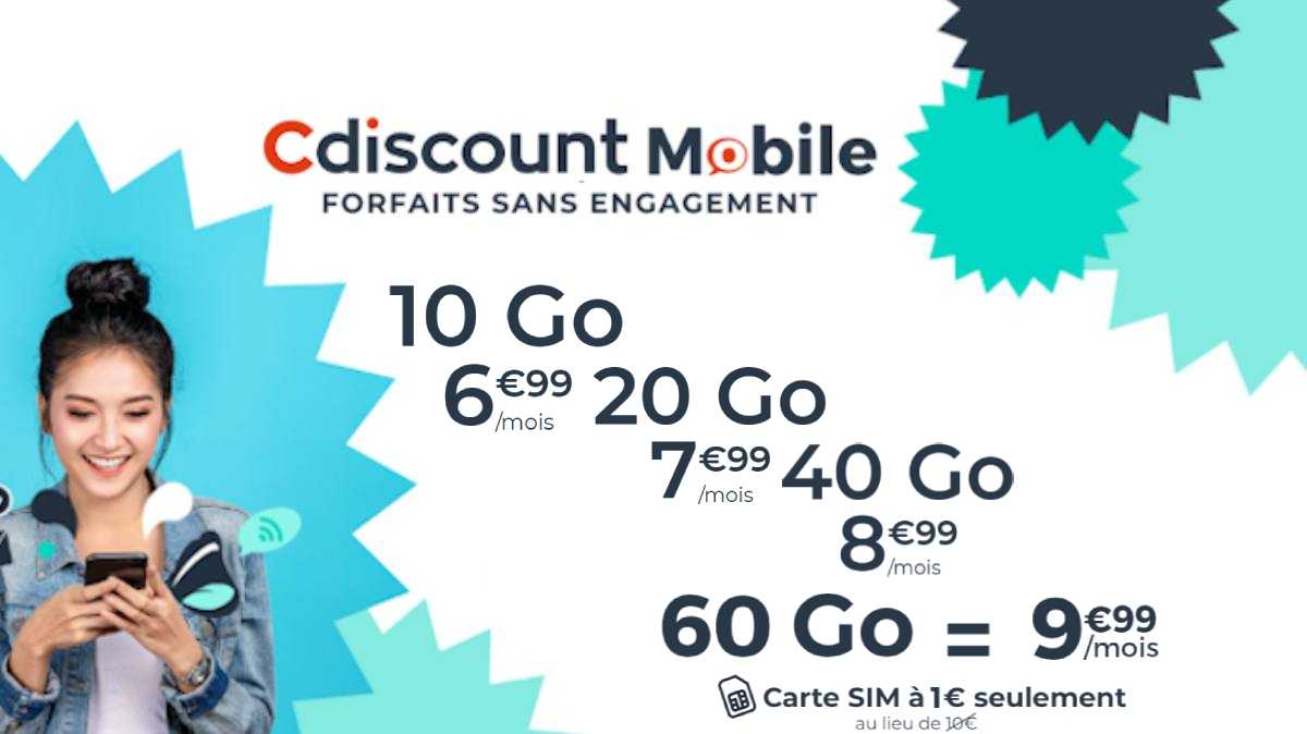 Black Week : 4 forfaits mobile de 10 à 60Go sont à moins de 10€ avec en prime la carte SIM à 1€ chez Cdiscount Mobile