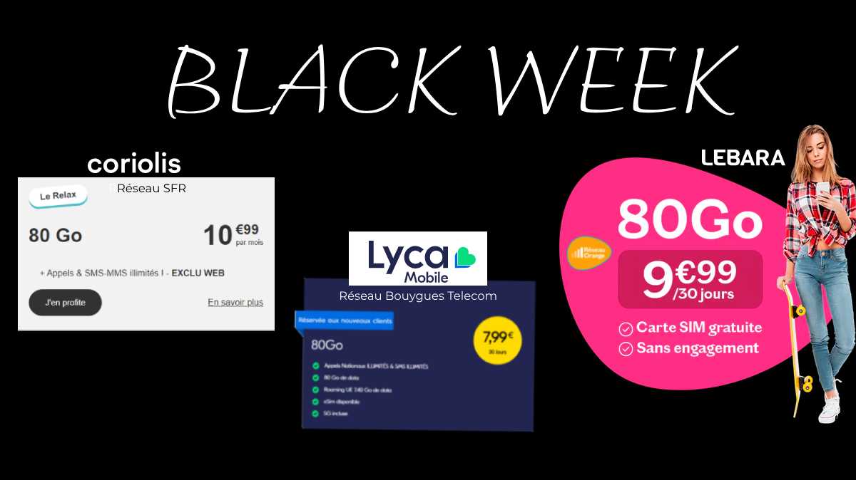 Black Week : Craquer pour un forfait mobile 80 Go dès 7.99€ sans engagement sur les réseaux Orange, SFR ou Bouygues Telecom !