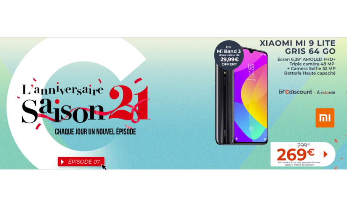 Bon plan Cdiscount : Le Smartphone Xiaomi Mi 9 Lite + un bracelet connecté à seulement 269€