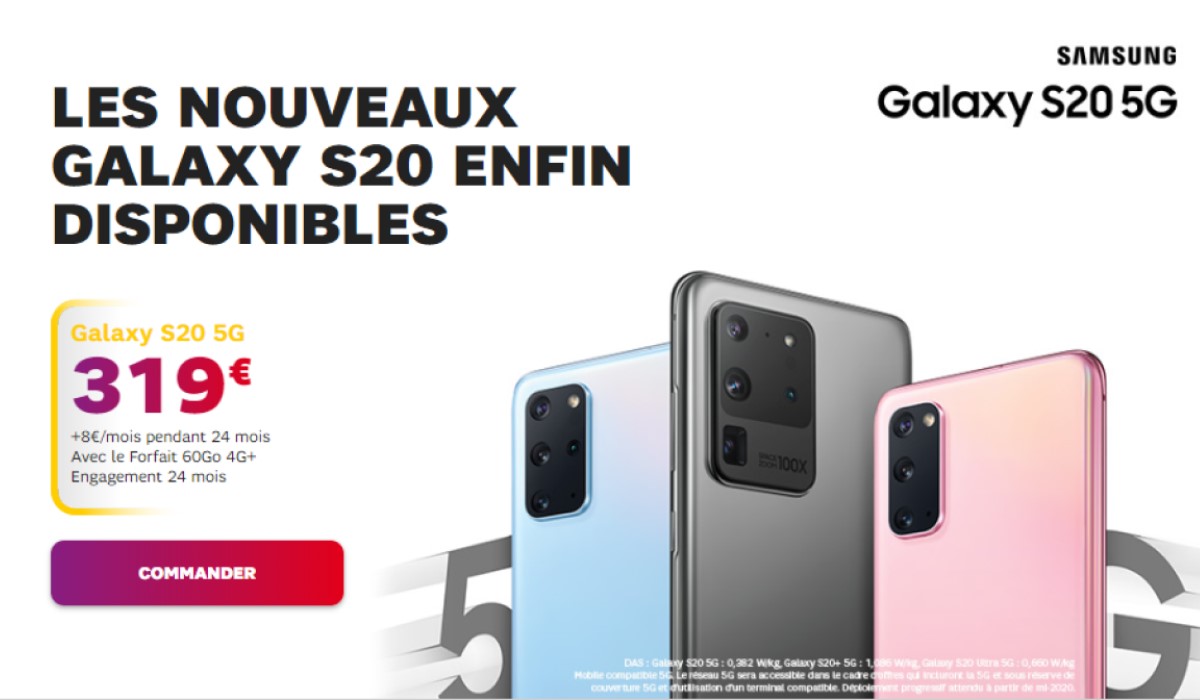 Bon plan : le Samsung galaxy S20 5G à 319€ avec le forfait SFR 60Go