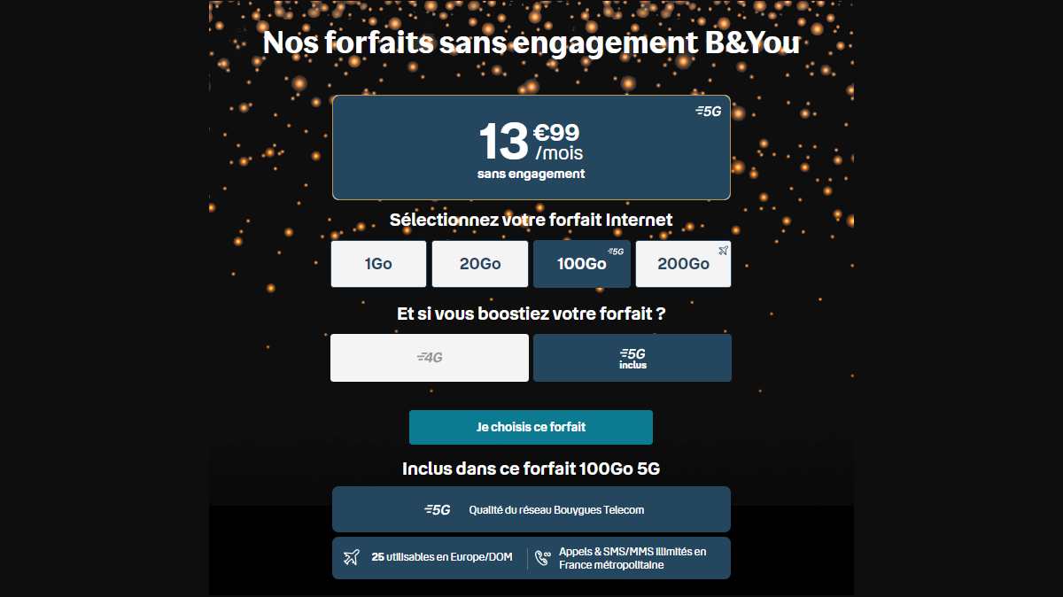 Bouygues Telecom frappe fort pour le Black Friday avec son forfait B&You 100 Go 5G à 13,99 € par mois sans engagement !