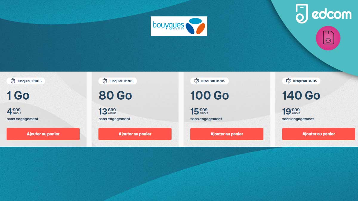 Bouygues Telecom sort quatre nouveaux forfaits mobiles B&You en promo dès 4,99€ !