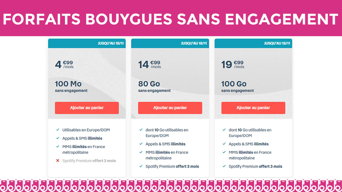 Bouygues met le sans engagement à l'honneur avec 3 forfaits à prix canons !