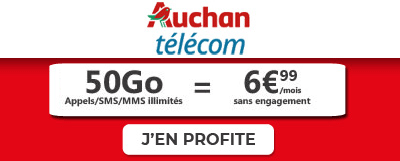 Forfait Auchan 50Go à 6,99 euros sur 12 mois