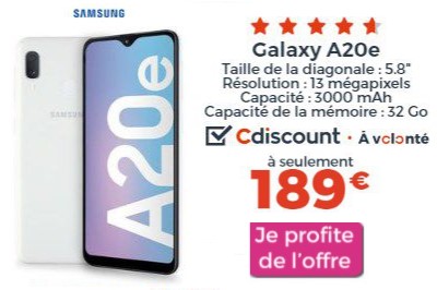 Samsung Galaxy A20e promo Cdiscount