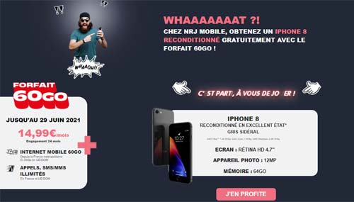 Forfait 60Go avec iphone 8 offert chez nrj