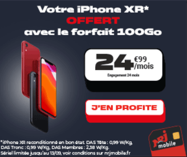 iphone XR offert avec un forfait 100go NRJ