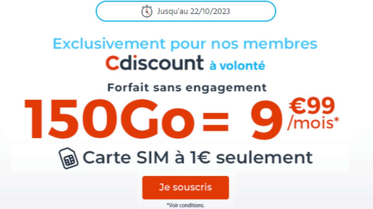 Cdiscount Mobile lance un nouveau forfait mobile avec 150Go à moins de 10€ pour les membres CDAV