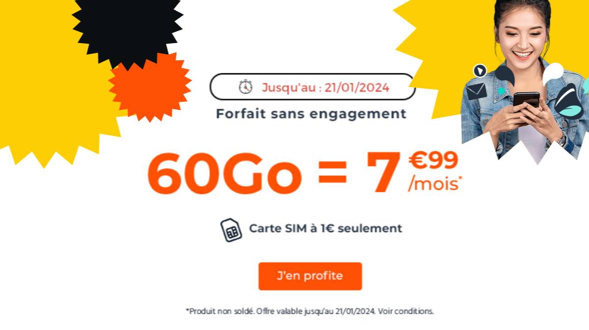 Cdiscount Mobile  lance un nouveau forfait mobile avec 60Go à seulement 7.99€ et carte SIM à 1€ pour les Soldes