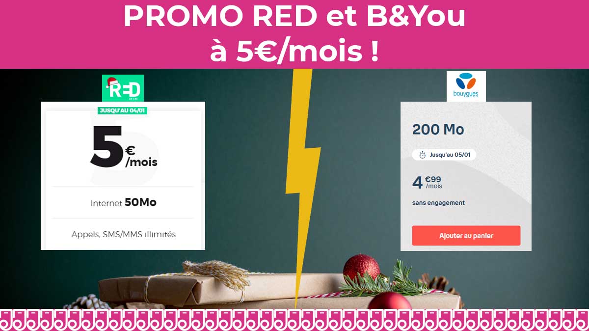 Découvrez les forfaits mobiles en promo à 5€ chez Bouygues Telecom et RED by SFR !