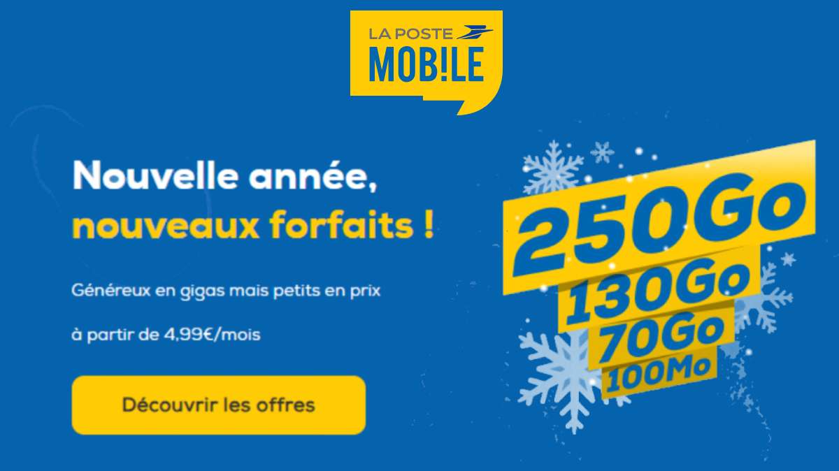 Découvrez les quatre nouveaux forfaits illimités dès 4.99€ arrivés aujourd'hui chez La Poste Mobile