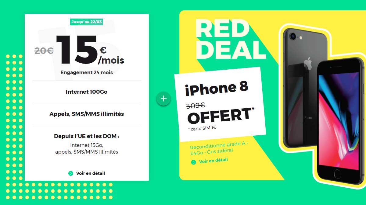 DERNIER JOUR : RED by SFR vous offre un iPhone 8 avec son forfait mobile 100Go à 15€ !