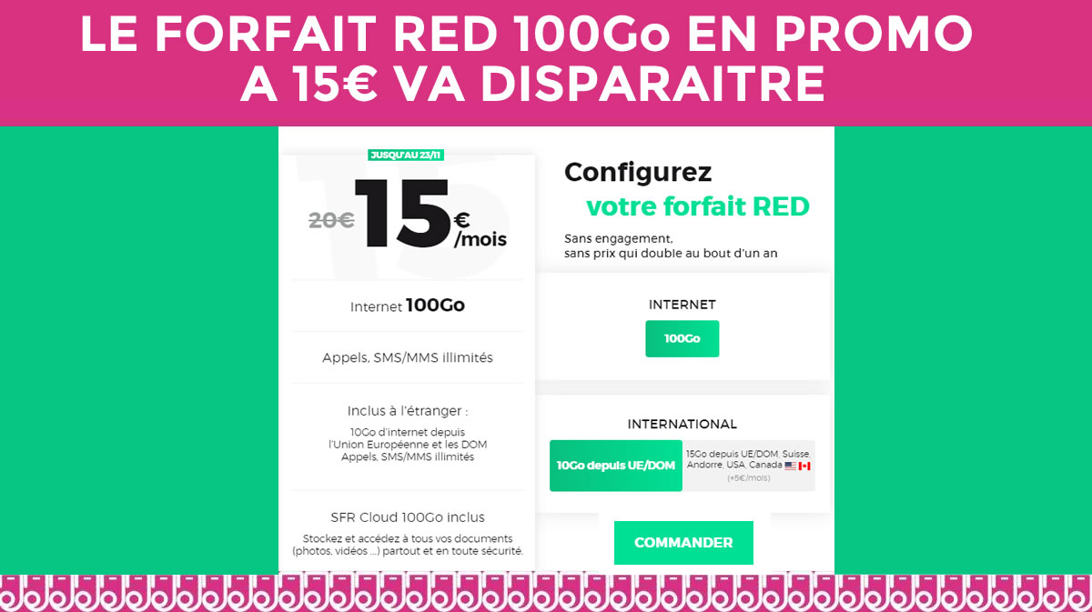Dernière chance de saisir le forfait 100Go chez RED à 15€