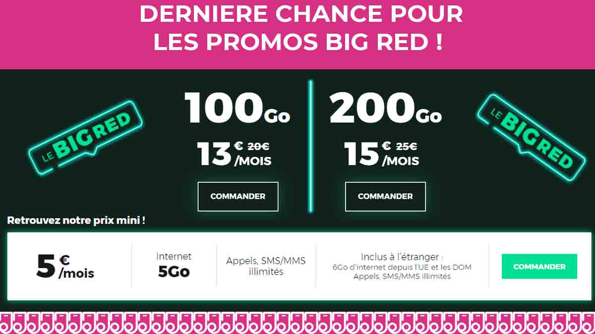 Dernière minute : Les trois promos forfaits mobiles RED 5Go, 100Go et 200Go à prix cassés