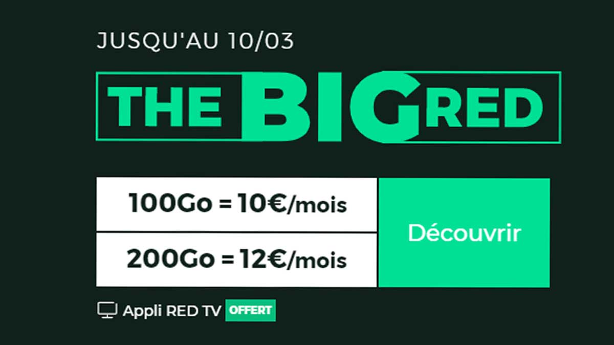 Dernier jour pour profiter des deux maxi forfaits mobiles BIG RED 100Go et 200Go dès 10€