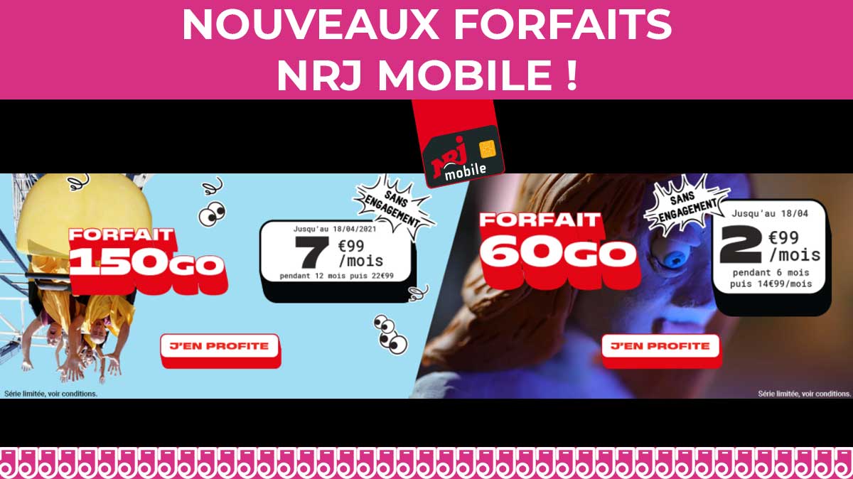 Deux nouveaux forfaits mobiles pas chers à moins de 8 euros disponibles chez NRJ Mobile !