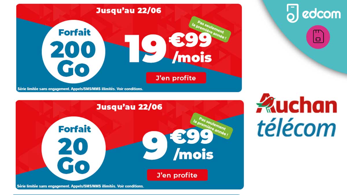 Deux nouveaux forfaits pas chers valables sans condition de durée chez Auchan Telecom
