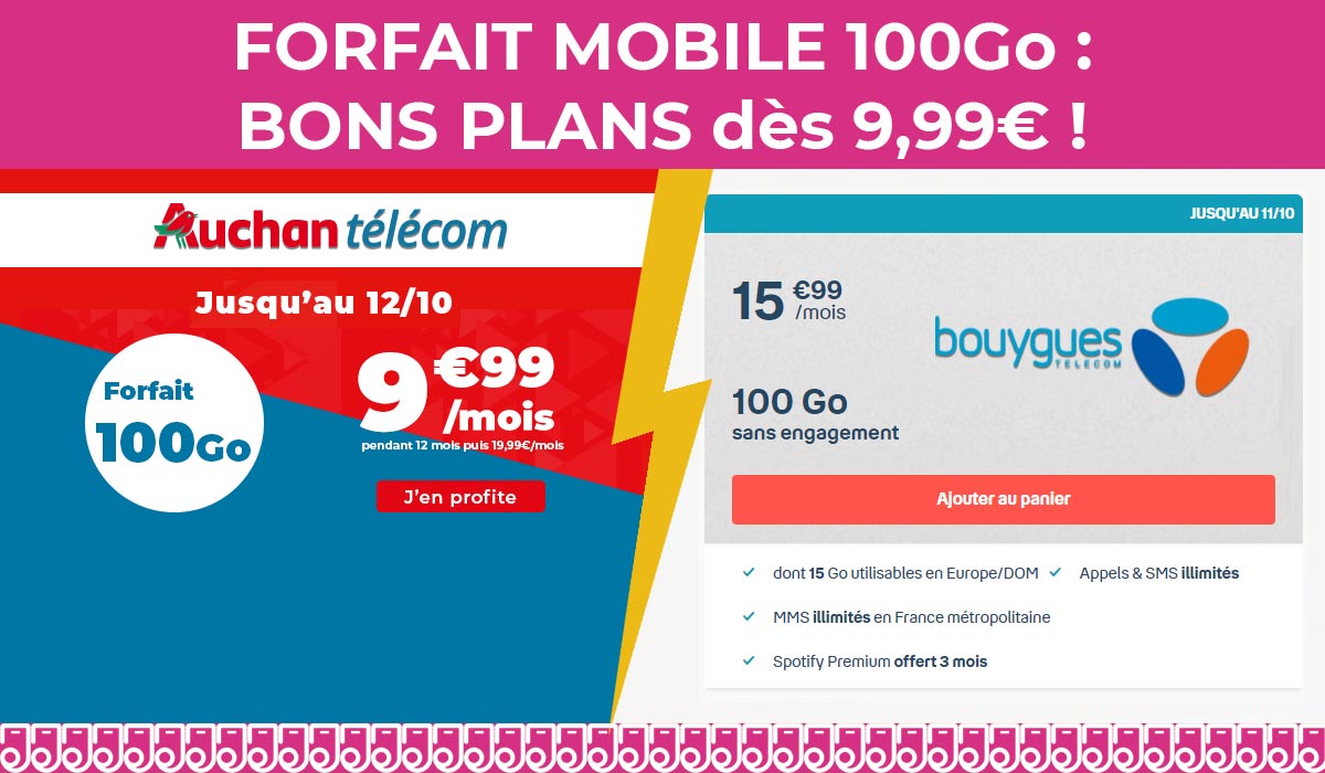 Forfait mobile 100Go : découvrez deux bons plans dès 9,99€ !